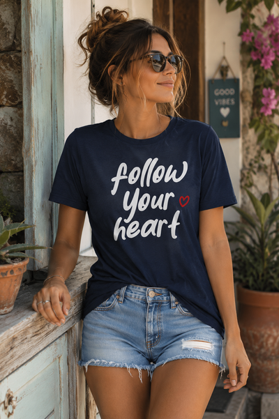 Follow Your Heart - Women's Relaxed T-Shirt - White Red Print