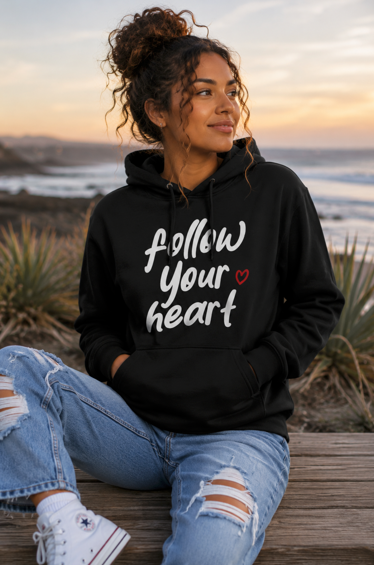 Follow Your Heart - White/Red - Unisex Hoodie