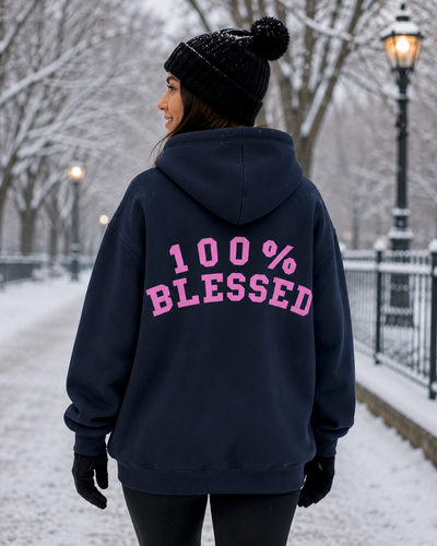 100% Blessed (Front & Back) Oversized heavyweight hoodie - Pink Print