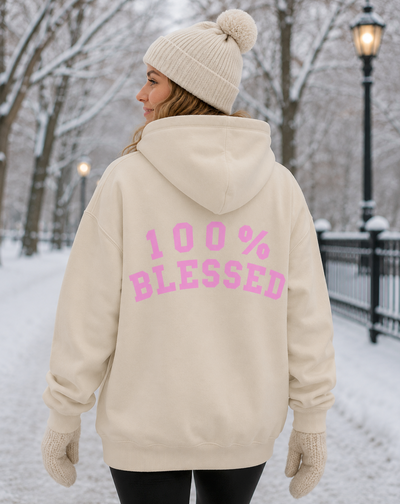 100% Blessed (Front & Back) Oversized heavyweight hoodie - Pink Print