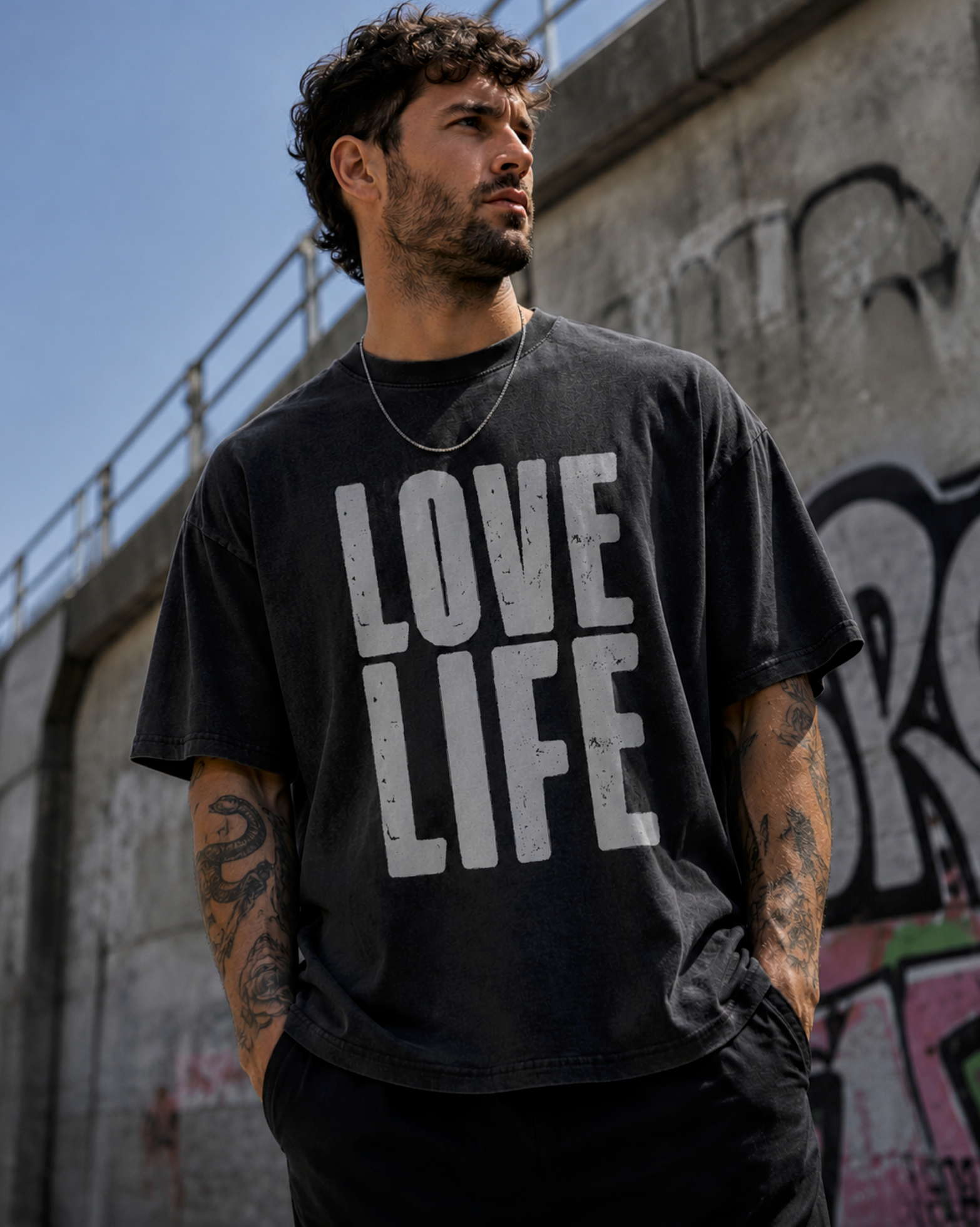 LOVE LIFE - Men's Oversized Faded T-shirt