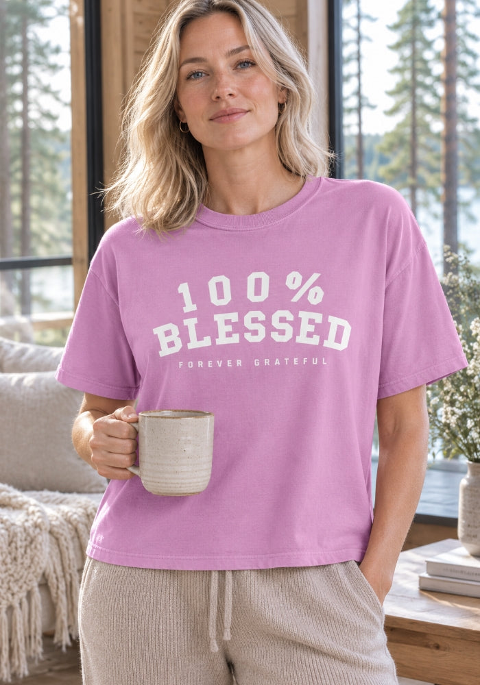 100% Blessed and Forever Grateful - Women’s heavyweight boxy tee