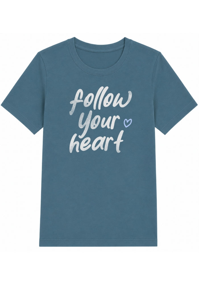 Follow Your Heart - Women's Relaxed T-Shirt - White Blue Print