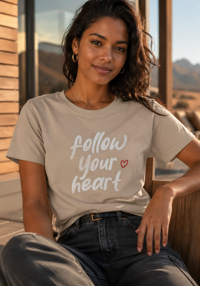 Follow Your Heart - Women's Relaxed T-Shirt - White Red Print